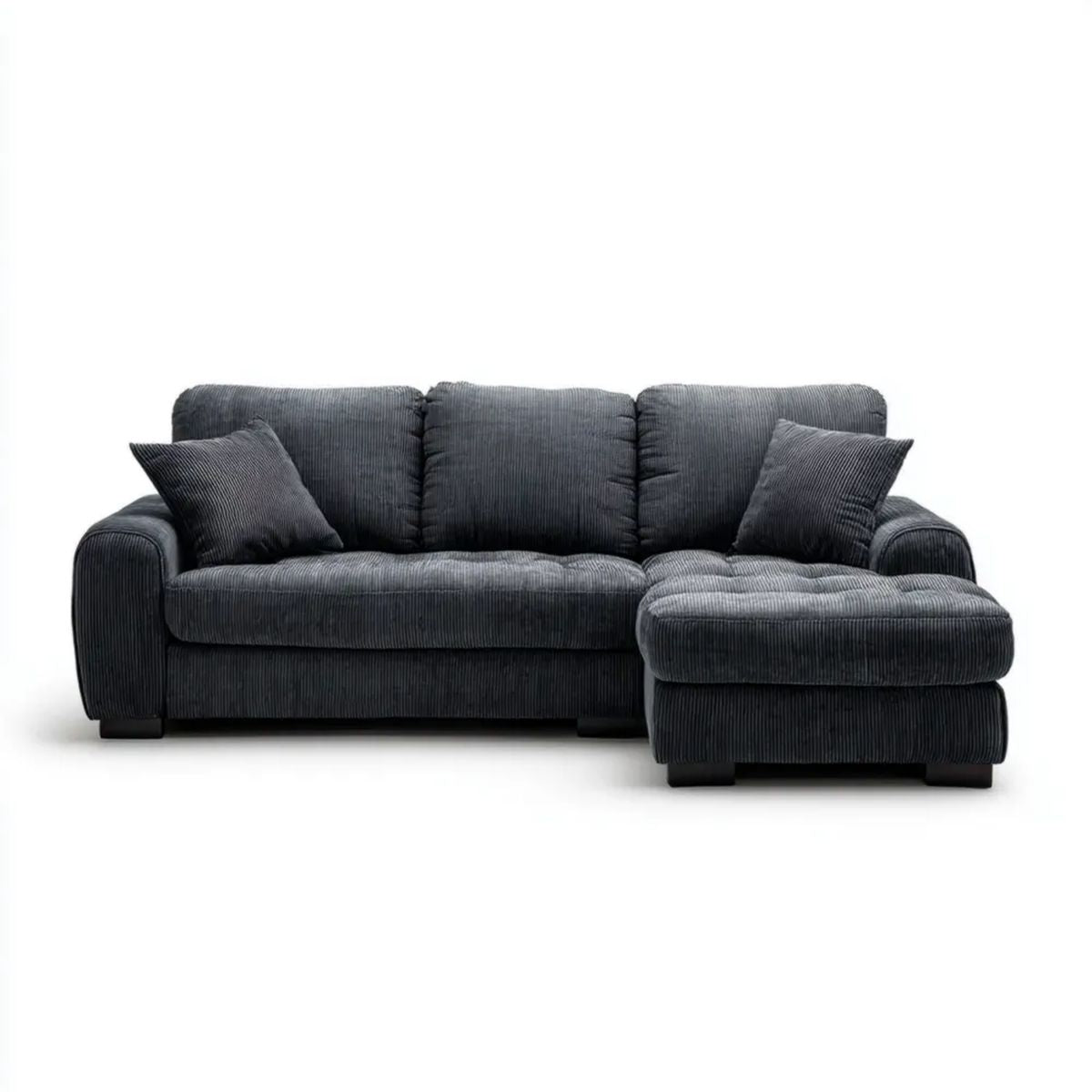 Grafitowa sofa narożna w kształcie L z szezlongiem po prawej stronie, tapicerowana sztruksem poliestrowym, 260 × 160 × 90 cm