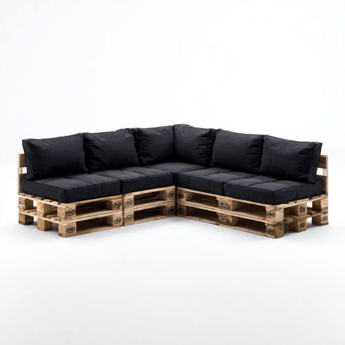Czarna narożna sofa ogrodowa z palet drewnianych 240 x 240 x 80 cm w kształcie L