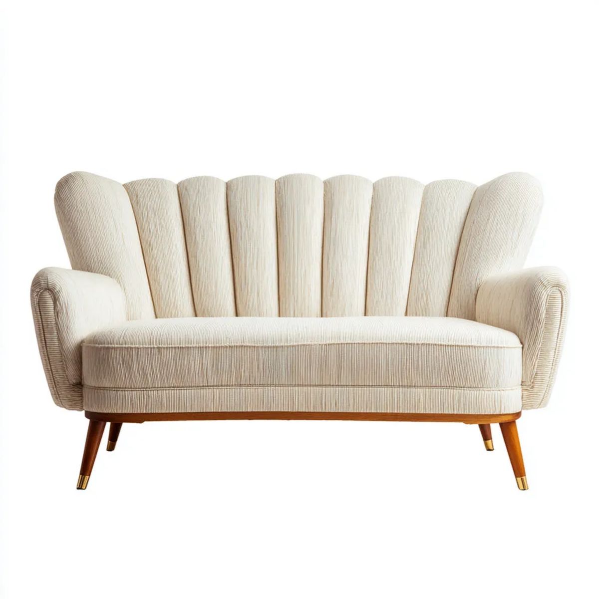 Kremowa 2-osobowa sofa półokrągła z poliestru sztruksowego 160 x 85 x 90 cm