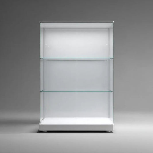 Prostokątna witryna ekspozycyjna ze szkła hartowanego i aluminium, transparentna, 80 x 40 x 180 cm