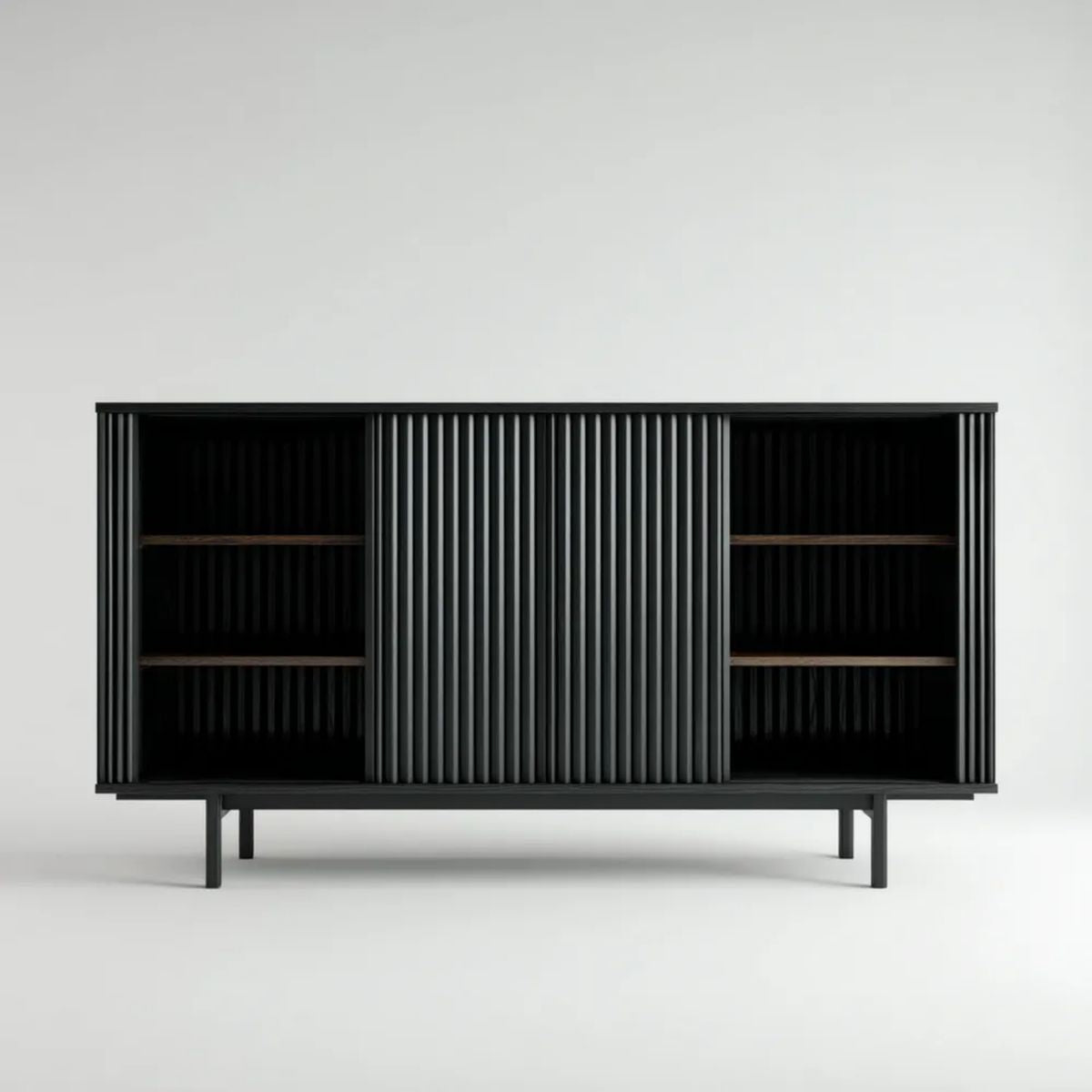Czarna komoda MDF z ryflowanymi drzwiami przesuwnymi, 180 × 40 × 90 cm