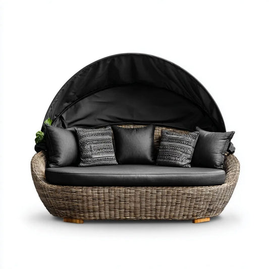 3-osobowa sofa ogrodowa z daszkiem z technorattanu, brązowo-czarna, 180 x 90 x 160 cm