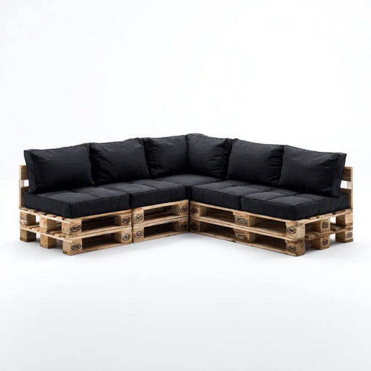Czarna narożna sofa ogrodowa z palet drewnianych 240 x 240 x 80 cm w kształcie L
