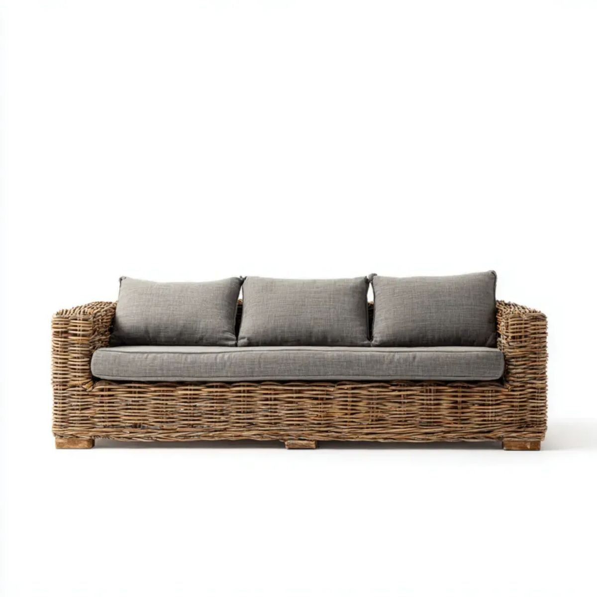 3-osobowa sofa ogrodowa z naturalnego rattanu, szara, 200 x 85 x 75 cm