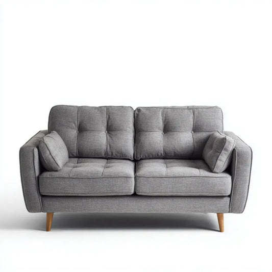 Dwuosobowa sofa z poliestru, szara/naturalna, 160 × 85 × 85 cm