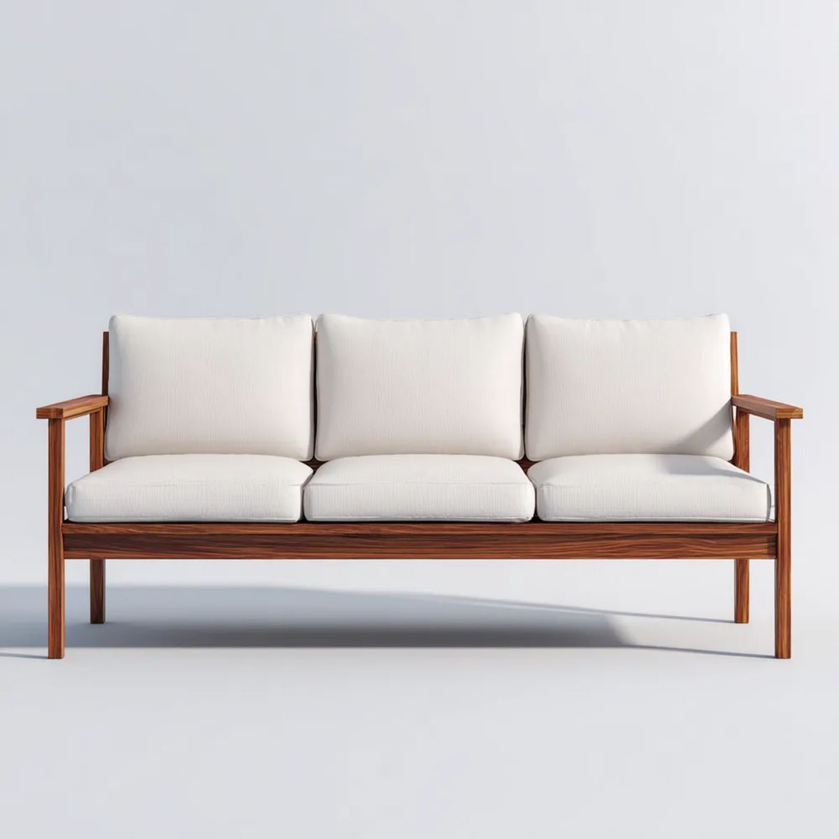 Kremowa sofa trzyosobowa z drewnianą ramą, 180 x 75 x 80 cm