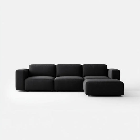 Czarna sofa narożna w kształcie L z prawostronnym szezlongiem, tapicerka PU, 280 × 160 × 78 cm