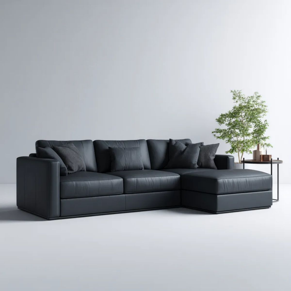 Czarna sofa narożna prawostronna ze skóry syntetycznej PU z szezlongiem, 280 × 170 × 85 cm, kształt L