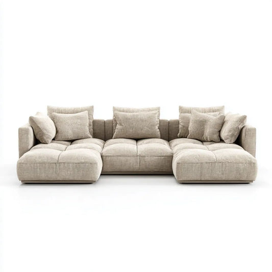 Beżowa modułowa sofa w kształcie U z tapicerką poliestrową, 320 × 170 × 75 cm